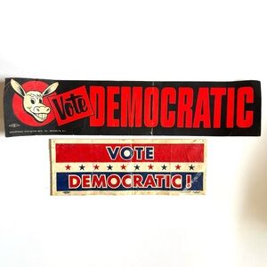 Vintage 1960s Democratic Campaign Demo Caps Hat Donkey Bumper Sticker Lot READ